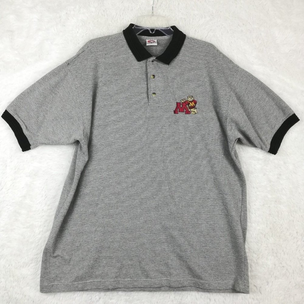 Minnesota Gophers Truefan Mens Shirt Polo Embroidered Short Sleeve Gray Black XL